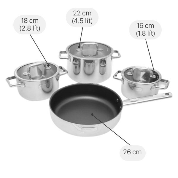 Bộ nồi chảo inox 3 đáy nắp kính Elmich Trimax ECO EL-8003